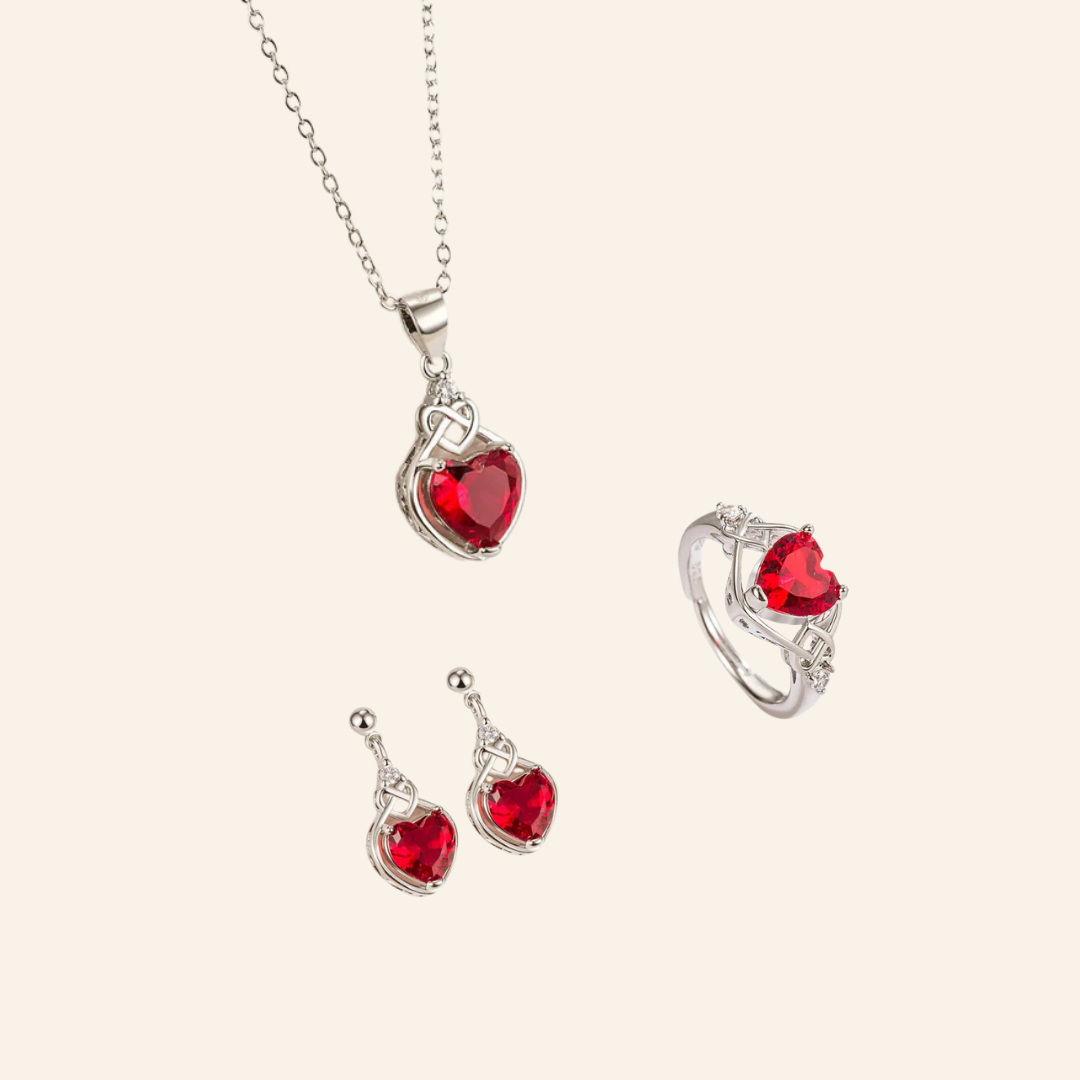 Collar 'Corazón Volcánico' + Pendientes + Anillo GRATIS